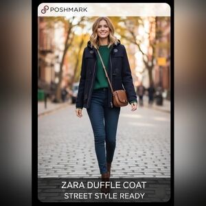 Zara Black Short Duffle Coat With Hood  Size Small